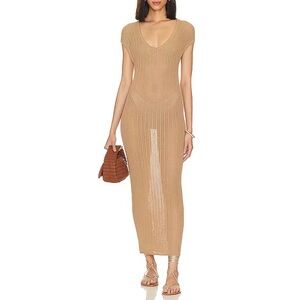 NWT MEDIUM Tropic of C Tan Ribbed Midi Dress